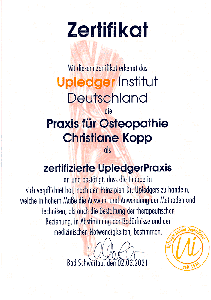 Zertifikat - Praxis für Osteopathie, Christiane Kopp, Neumarkt